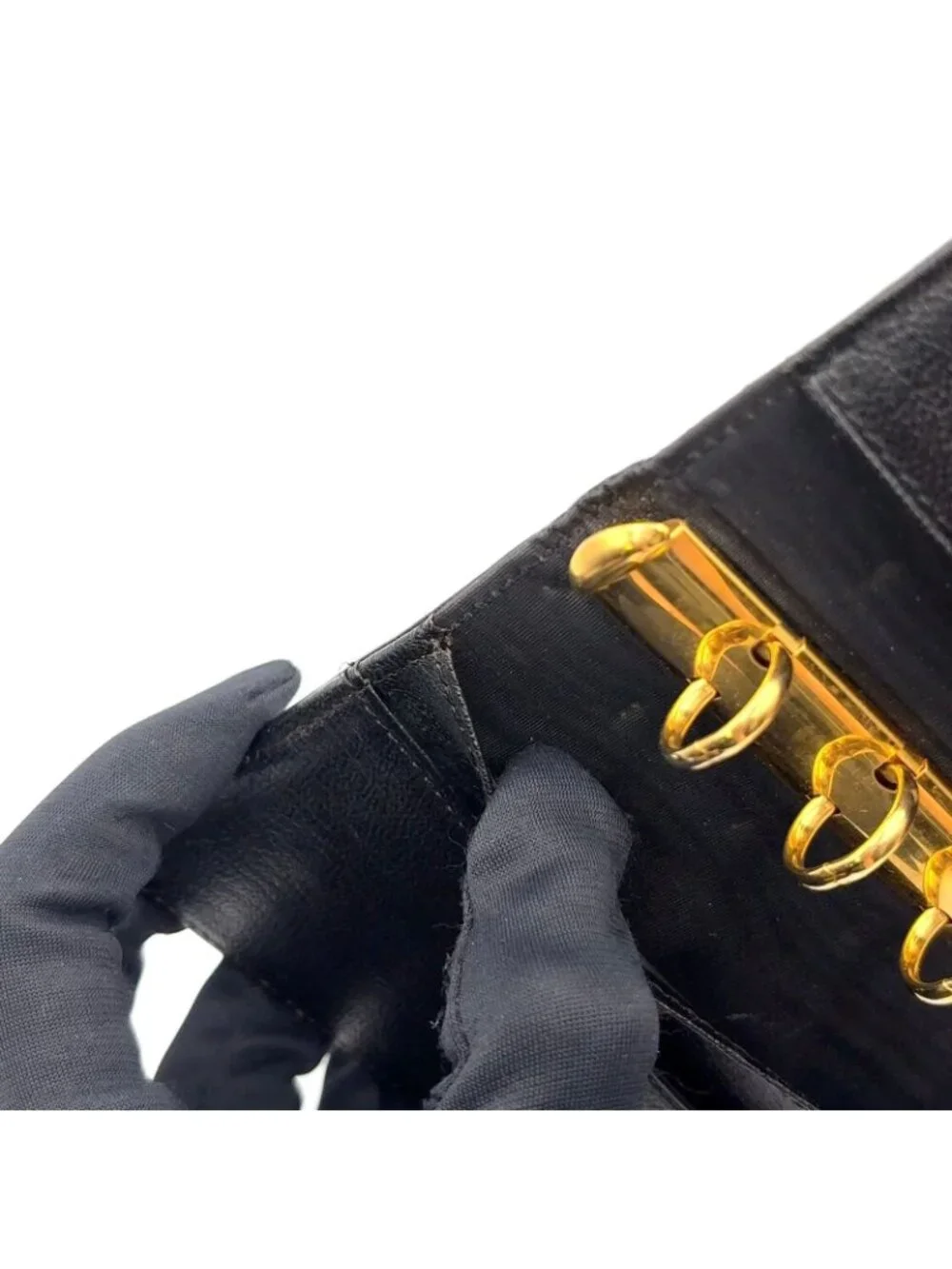 Chanel CC Logo Mini Caviar Leather Black Notebook Cover Gold Agenda